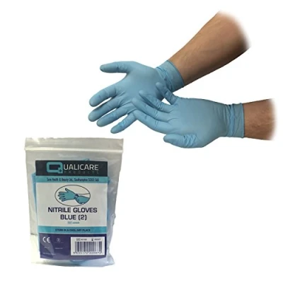 Image of 5 PAIRS ONE SIZE BLUE OPAQUE NITRILE PREMIUM DISPOSABLE NON STERILE MEDICAL FIRST AID POWDER LATEX FREE DURABLE PROTECTIVE MULTIPURPOSE LAB TATTOO VET DENTIST MECHANIC MEDIC INDIVIDUALLY PACKED OF GLOVES
