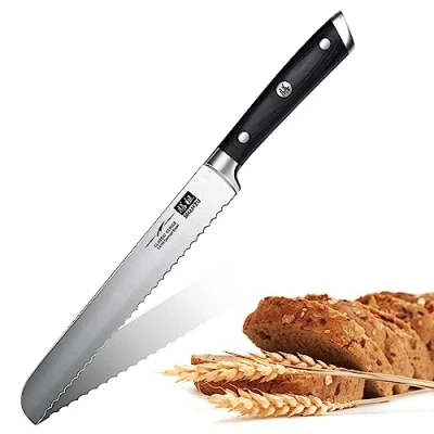 Image of SHAN ZU Bread Knife, 8 inch Serrated Slicer Knife with German Stainless Steel, Ultra Sharp Kitchen Pakkwood Handle for Bread, Cake Slicing