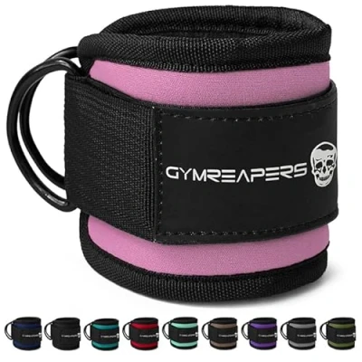 Image of Gymreapers Ankle Strap (Single) For Cable Machine Kickbacks, Glute Workouts, Lower Body Exercises Adjustable Leg with Neoprene Padding (Pink, Single)