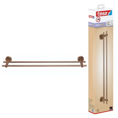 Image of tesa UK Double Towel Rail, Brushed Bronze, PVD coated Metal, Self Adhesive, 112 mm x 640 50