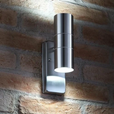 Image of Auraglow Dusk Till Dawn Sensor Stainless Steel Up &amp; Down Outdoor Wall Security Light (Cool White, Two Pack)