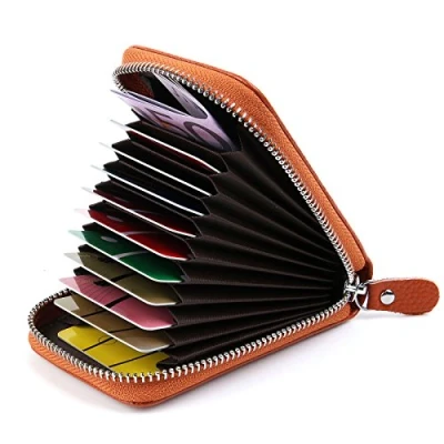 Image of Credit Card Holders Women Ladies Leather Wallets for Holder RFID Protector (Brown)