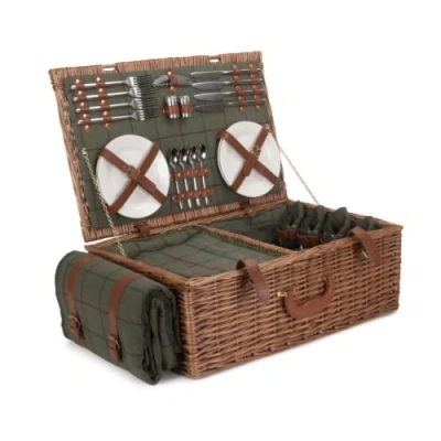 Image of 4 Person Green Tweed Hamper