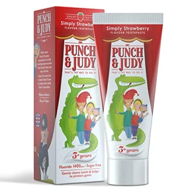 Image of Punch &amp; Judy Simply Strawberry Kids Toothpaste for Children Toddlers 3 Years Plus, Fluoride Toothpaste, Sugar Free, Flavour x1