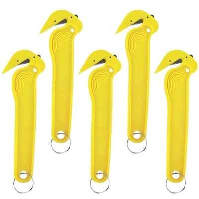 Image of Yellow Hook Knife, Box Cutter, Safety Work Cutter Cardboard Utility Knives, Warehouse, Opener, (Set of 5)