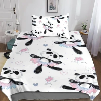 Image of RAKTOV Cute Panda Duvet Cover Sets 3D Printed Animal Quilt Set 3 Pieces Bedspread Bedroom Bedding Double Bed Single（135x200cm）