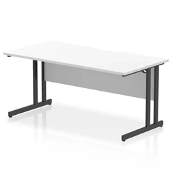Image of Impulse 1600 x 800mm Scalloped Edge Straight Office Desk White Top Black Cantilever Leg