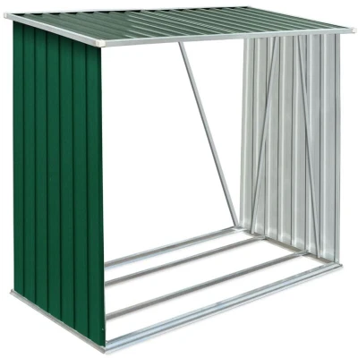 Image of vidaXL Garden Log Storage Shed Galvanised Steel 163x83x154 cm Green