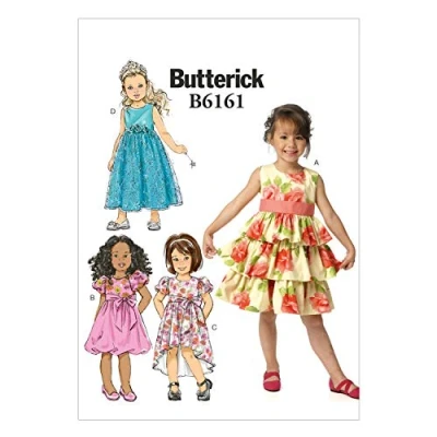 Image of Butterick Patterns 6161, Children&#039;s/Girls Dress,Sizes, satin, Multi Colour, CDD (2 3 4 5)
