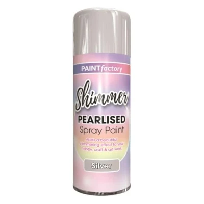 Image of PF Pearlised Silver Paint 400ML Beautiful Shimmering Effect Superior Coverage &amp; Adhesion Factory Speciality Coating Spray Ideal for Cardboard, Metal, Wood Plastics