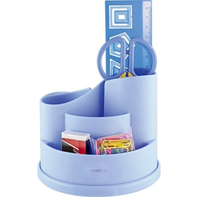Image of EXERZ Pencil Holder Blue, Desk Organiser, Rotating Tidy, Pen Caddy with Stationery Blue