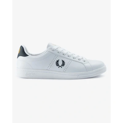 Image of Fred Perry B721 Mens Leather Trainers NOS White/Navy Size UK 9