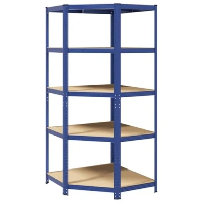 Image of vidaXL 5 Tier Blue Steel &amp; Engineered Wood Corner Shelf Garage Storage Workshop