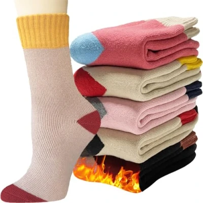 Image of VoJoPi Women Socks, 5 Pairs Ladies Thermal Wool Cushioned Cozy Boot Socks for Hiking Walking Casual, UK 4 8