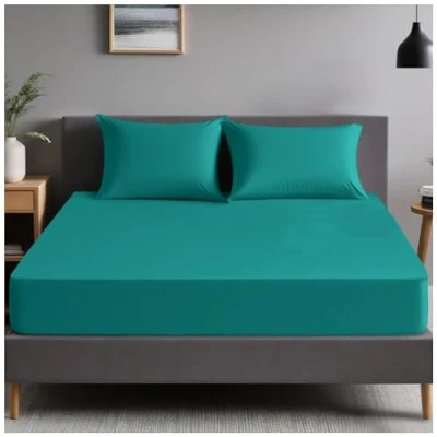 Image of GC GAVENO CAVAILIA Plain Dyed Bedding Bedsheet Ultra Soft 4Ft Fitted Bed Sheet Non Iron Polycotton Percale Sheets Deep Teal