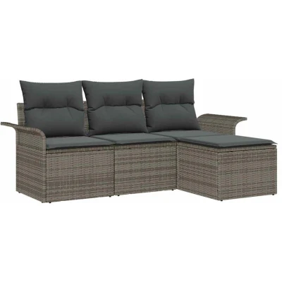 Image of vidaXL 4 Piece Garden Sofa Set with Cushions Grey Poly Rattan