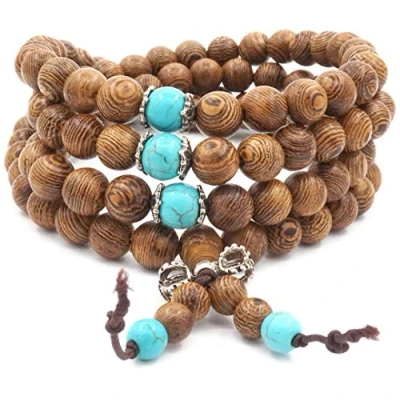Image of 8MM 108 Prayer Wood Beads Mala Zen Bracelet Turquoise Necklace for Man Woman