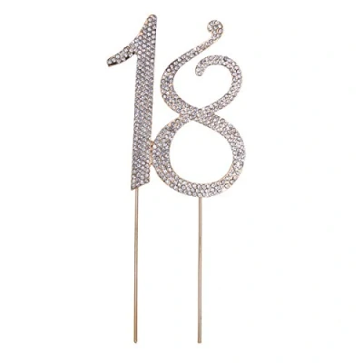 Image of TOYMYTOY 18th Birthday Party Cake Topper Decoration Crystal Rhinestone Wedding Anniversary (Gold)