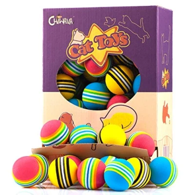 Image of CHIWAVA 45PCS 1.7&#039;&#039; Foam Cat Toys Ball Rainbow Color Balls Kitten Activity Chase Play Mix