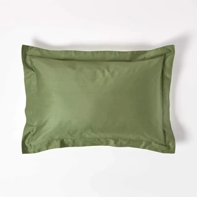 Image of HOMESCAPES Moss Green Organic Cotton Oxford Pillowcase Standard Size 400TC 600 Thread Count Equivalent Housewife Pillow Case Pack of 2