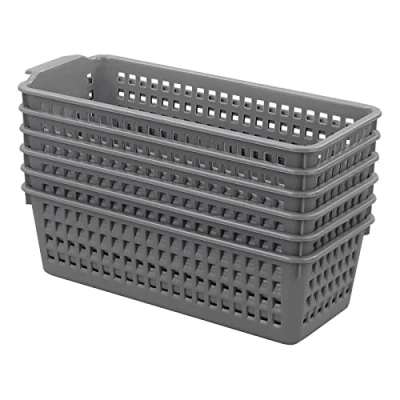 Image of Farmoon Small Plastic Slim Storage Baskets, 6 Packs, Grey