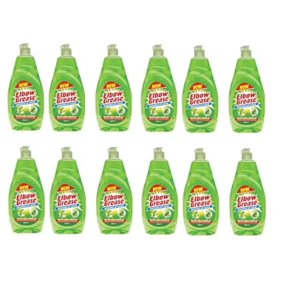Image of Multipack Washing Up Liquid Apple Fresh Scent Powerful Degreaser Works On Glasses, Pans, and Plates by Elbow Grease (12, 600ml)