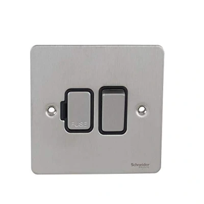 Image of Schneider Electric Ultimate Flat Plate Switched Fused Connection Unit, 13A, GU5210BSS, Stainless Steel with Black Insert