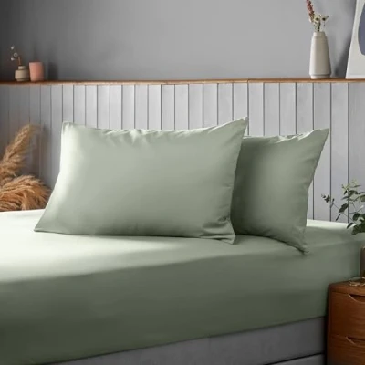 Image of Silentnight Supersoft Sage Green Pillowcase Pair Easy Care Soft Plain Pillow Cases Ideal with Duvet Cover Set Bedding Machine Washable Standard Size 74x40cm