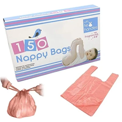 Image of 150 Pack Nappy Bags Fragranced Tie Handle Changing Disposable Scented Baby Bin Waste Sacks Adult Bags, Dog Poo