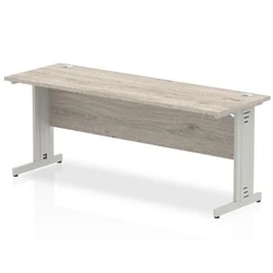 Image of Impulse 1800x600mm Straight Desk Grey Oak Top Silver Cable Managed Leg