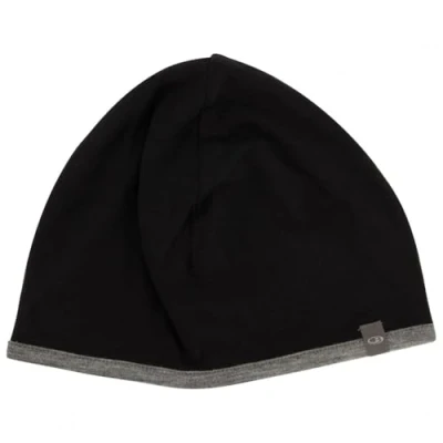 Image of Icebreaker Merino Unisex Pocket Wool Winter for Men Or Women Beanie Hat, Black/Gritstone Hthr, One Size UK