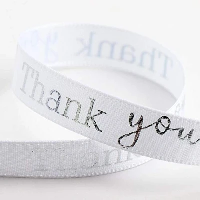 Image of Thank You Ribbon White/Silver Satin (9mm x 20M)