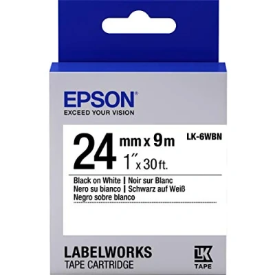 Image of Epson LabelWorks Standard LK (Replaces LC) Tape Cartridge 1&quot; Black on White (LK 6WBN) for use with LabelWork LW 600P and 700 Label Printers
