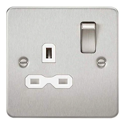 Image of KnightsBridge 1G DP Switched Flat Plate Socket Brushed Chrome, White Insert