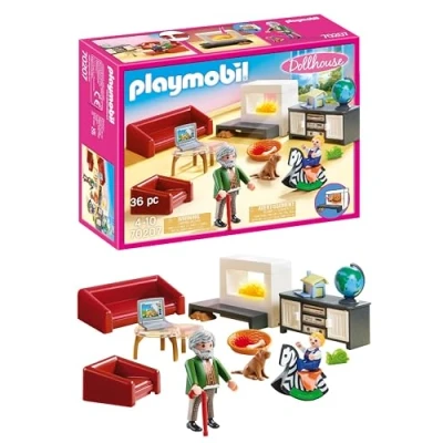 Image of Playmobil 70207 Dollhouse Living Room With Fireplace, Lighting Effect, for Children Ages 4+