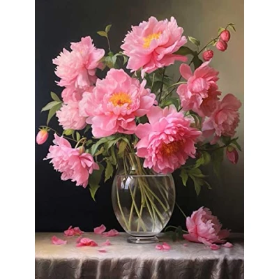 Image of Yeerum 5D Diamond Painting by Numbers Kits for Adults Flower Round Full Drill, DIY Art Scenery Beginner Embroidery Cross Stitch Arts Crafts Home Decoration 30x40cm