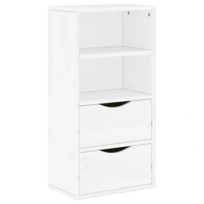 Image of vidaXL side cabinet/drawer unit white solid pine wood 40x24x79 cm 2 drawers/2 shelves versatile storage furniture for bedroom/office/living room modern odder series compatibility