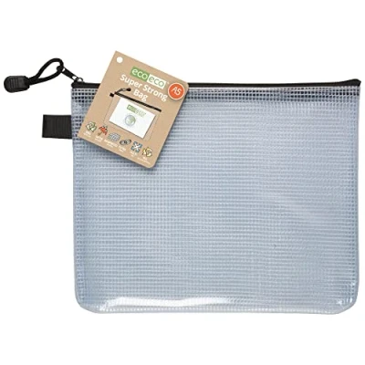 Image of eco A5 95% Recycled Super Strong Bag, Waterproof Mesh Tuff Reinforced, Black Zip Closure eco038 Clear