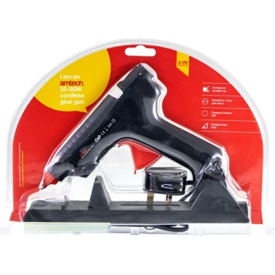 Image of Amtech S1845 Cordless Hot Melt Glue Gun, 35W 80W, with Sticks, Charging Base and Wire Stand