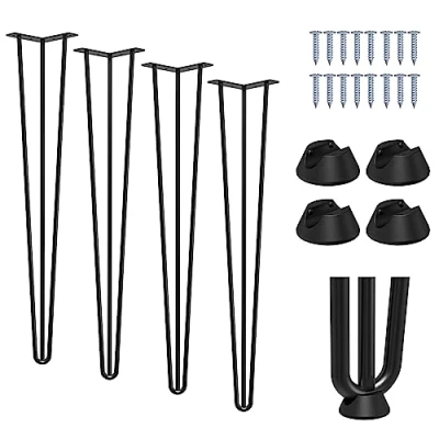 Image of Signstek 28&quot; Metal Legs 71cm Black Table Sturdy 3 Rods Mid Century Modern Furniture Industrial Style 10mm For Desk Dining DIY With Screws (Set of 4)