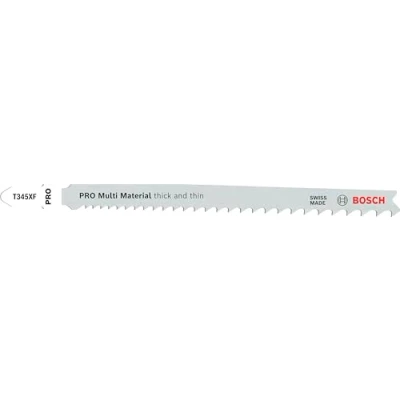Image of Bosch 5x PRO Thick and Thin Multi Material T345XF Jigsaw Blade (for Wood with nails, Steel, Length 132 mm, Professional Accessory Jigsaw)