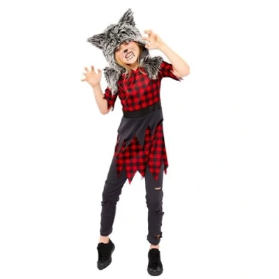 Image of Amscan 9914986 Childs Hungry Howler Werewolf Halloween Wolf Fancy Dress Costume Girls Teen Kids (8 10 Years)