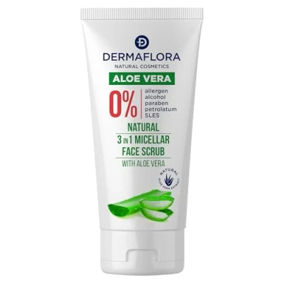 Image of Dermaflora Micellar Face Scrub with Aloe Vera 100ml 3 in 1 Cleanser, Exfoliator &amp; Hydrator Removes Makeup, Deep Cleans Pores, Soothes Skin