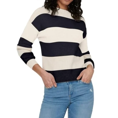 Image of ONLY Onlatia Stripe NOOS Jumper, Women&#039;s, Size: Large, Whitecap gray/night sky
