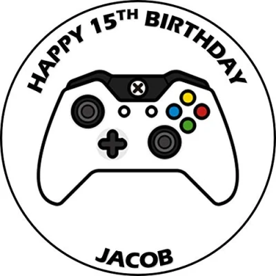 Image of Gaming Controller Icing or wafer circle round edible cake topper Personalised (Wafer)