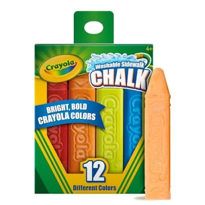 Image of CRAYOLA Outdoor Chalk Assorted Colours (Pack of 12) Perfect For Drawing on the Pavement or Patio Easily Washes Away with Water! Ages 4+