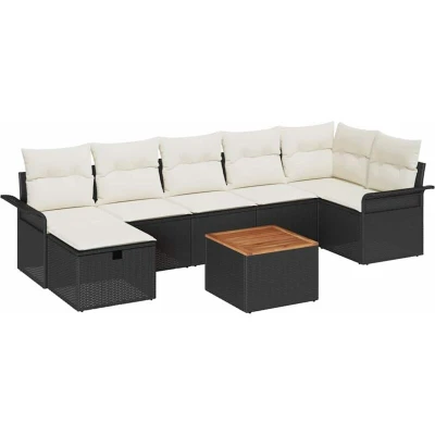 Image of vidaXL 8 Piece Garden Sofa Set with Cushions Black Poly Rattan