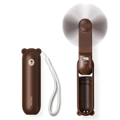 Image of JISULIFE Handheld Fan, 3 IN 1 Mini Hand Portable USB Rechargeable Small Pocket Battery Operated Fan [12 19 Working Hours] with Power Bank, Flashlight Feature for Women,Travel Brown