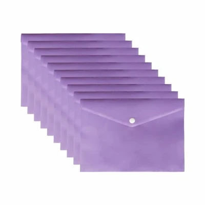 Image of A5 Pastel Colour Plastic Wallets Folder Documents Files Holder with Press Stud Button Polypropylene Document Clear Wallet Envelope (100 PCS, Purple)