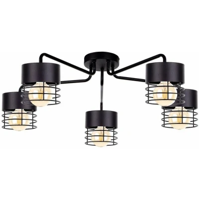 Image of Elle Multi Arm Semi Flush Ceiling Light Black, 70cm, 5x E27